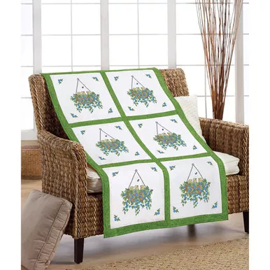 Herrschners Hanging Bird Basket Quilt Blocks Stamped Cross-Stitch